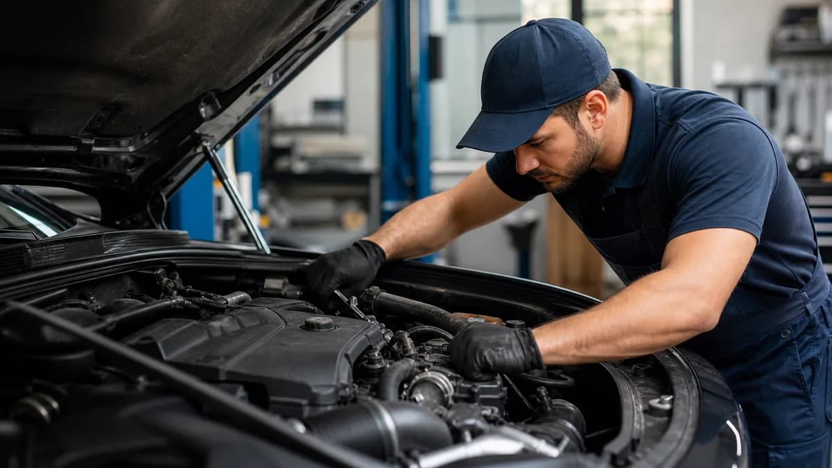 Mobile mechanic working under a car hood
